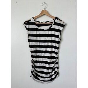 American City Wear Women's Black and White Striped Short Sleeve Top Size XL